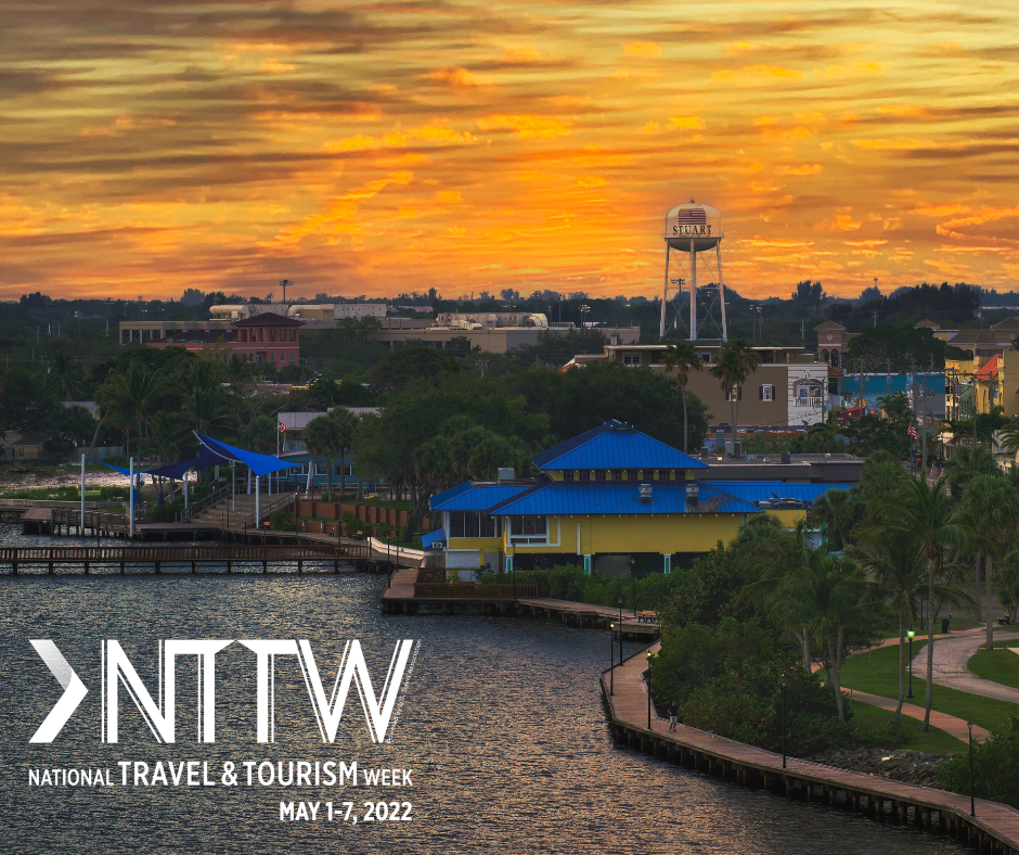 aerial image of Downtown Stuart at sunset