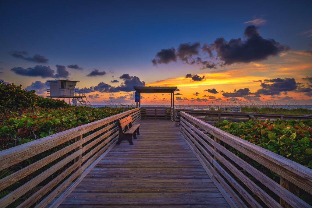 wooden pier at sunset